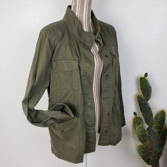 CASLON Jacket Oversized Utility Cargo Snap Army Green size S Military Shacket - Picture 1 of 13
